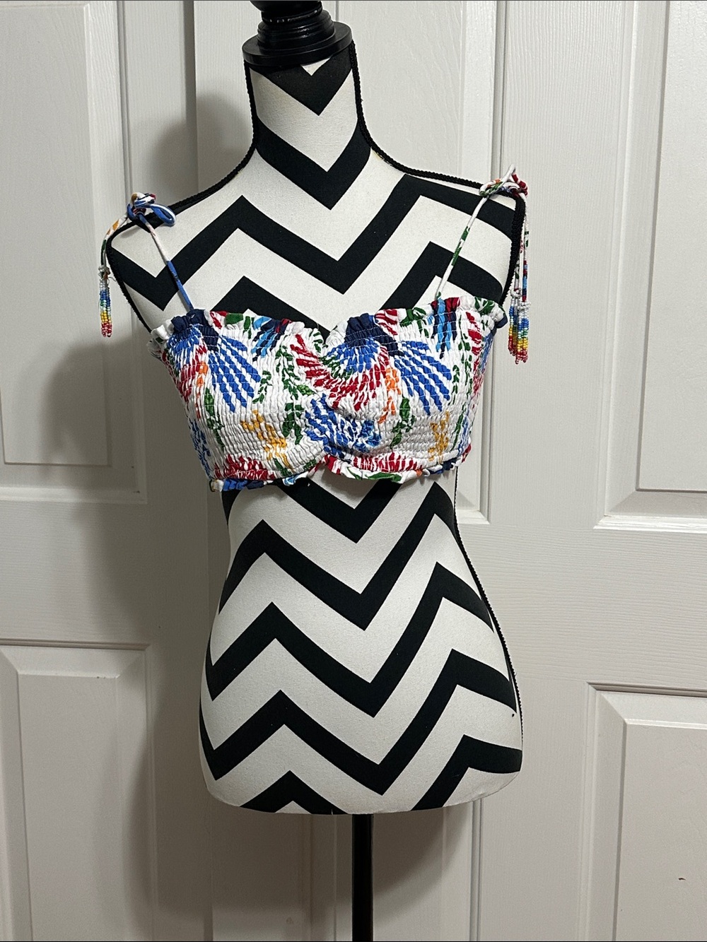 House of Harlow 1960 Multicolor Floral Smocked Tie-Strap Crop Top